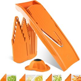 Овочерізка Börner V1 Starter Set, V-подібна, 4 насадки, фруктотримач, регульована, для овочів та фруктів, нарізка скибками, соломкою, кубиками, помаранчева