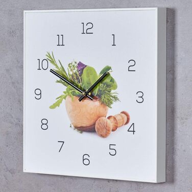 Стіна годинник levandeo 30x30 см для кухні з травами та спеціями, ПВХ, білий, декоративний