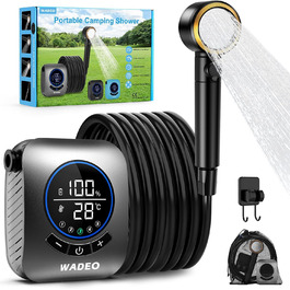 Портативний душ WADEO для кемпінгу з акумулятором 8000mAh, насосом і душовою лійкою, мобільний душ для подорожей, саду, авто, сріблястий