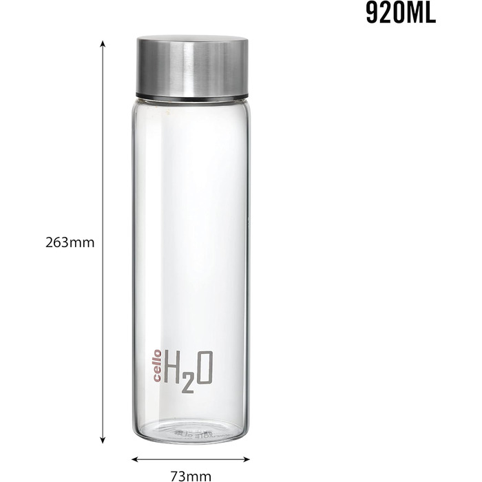 Скляна пляшка для води H2O Steelox 920 мл, широка горловина, срібляста, для холодильника, готелю, подорожей, офісу, університету, набір 3 шт.
