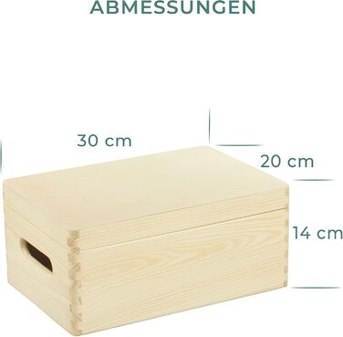 Велика дерев'яна скриня з кришкою та ручками 40x30x24 см, натуральна, FSC® – універсальна коробка для зберігання, подарункова упаковка, декор, іграшкова скриня, коробка для спогадів
