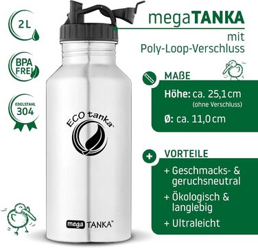 Еко-пляшка ECOtanka 2,0 л з нержавіючої сталі, герметична, BPA Free, для спорту та фітнесу