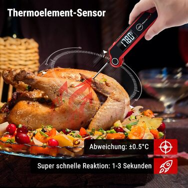 Термометр для м'яса ThermoPro TP620, антизапотівання, точність ±0.5℃, професійний кухонний термометр, водонепроникний, швидке вимірювання (2-3 с), для приготування, смаження, дитячого харчування