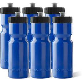Набір спортивних пляшок 50 Strong, 6 шт, 650 мл, BPA Free, зручна кришка Push/Pull, синя/чорна, для команди