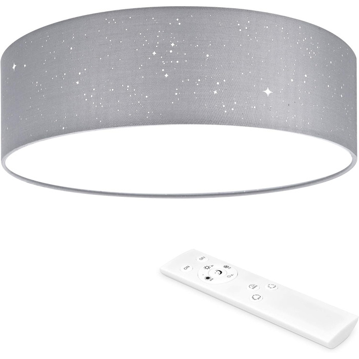Navaris LED стельова лампа 22W, димована, зіркове небо, зміна колірної температури, з пультом, для вітальні, спальні, дитячої, діаметр 32 см, світло-сіра