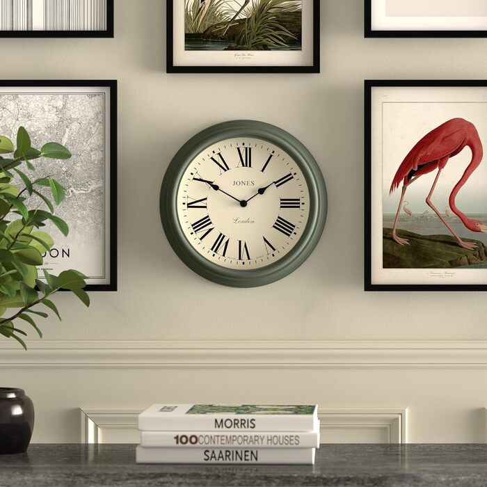 Настінний годинник JONES CLOCKS® Венеціанський, класичний, круглий, 30 см, зелений, римські цифри, традиційний дизайн, для кухні, вітальні чи спальні