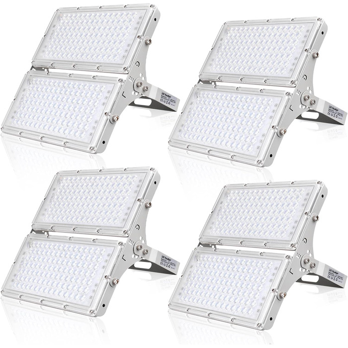 Ankishi LED прожектор для вулиці, IP65, водонепроникний, 6500K холодне біле світло, 30000 лм, 200Вт, комплект 4 шт, для спортмайданчика, гаража, саду, двору
