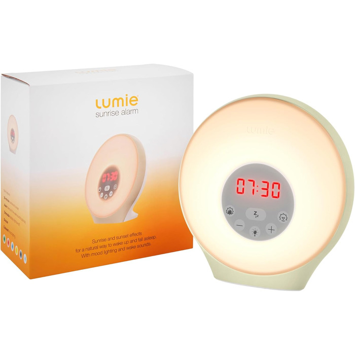 Світловий будильник Lumie Sunrise з ефектом сходу та заходу сонця, звуками та атмосферним підсвічуванням