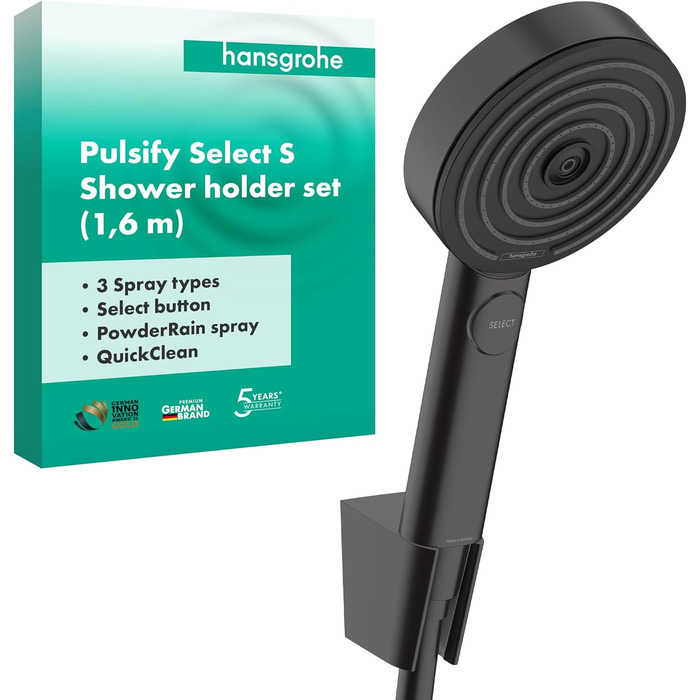 Душовий набір hansgrohe Pulsify Select S, ручний душ з 3 режимами, шланг і тримач, матовий чорний