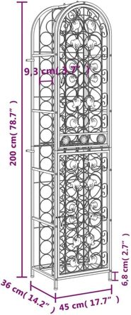 vidaXL металевий винний стелаж на 35 пляшок, полиця для вина, винна шафа 45x36x200 см