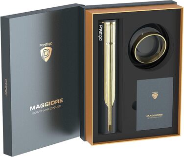 Електричний штопор Prestigio Maggiore для вина, з фольгорізом, зарядною станцією, у подарунковій коробці, чорний/золотий, преміум-якість