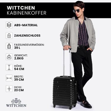 Валіза Wittchen A-line II, маленька, ABS, жорсткий корпус, ручна поклажа, чорна