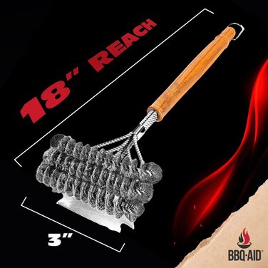 Безщетинна щітка для чищення гриля BBQ-AID 45,7 см з нержавіючої сталі з металевим скребком, безпечна для всіх типів грилів, для комплекта чистки гриля