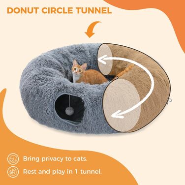 PAWZ Road плюшевий тунель для котів, багатофункціональна іграшка для кімнатних котів, сірий