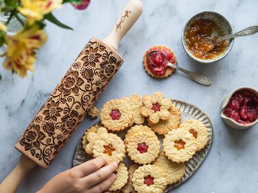 Рельєфна качалка для тіста з візерунком «Великі квіти» LOTUS від Algis Crafts, для домашньої випічки та кераміки