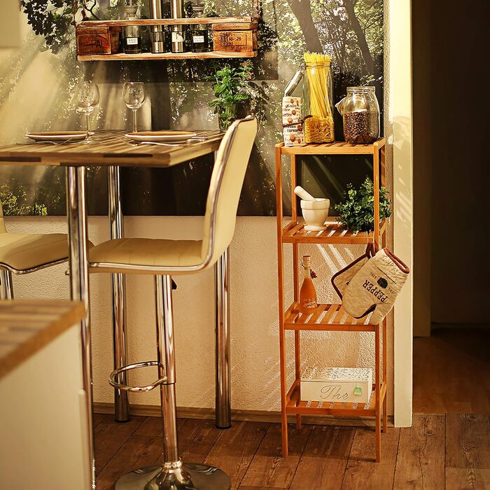 Бамбукова етажерка Relaxdays для ванної та кухні, 4 полиці, 110x34x33 см, натуральний бамбук, коричнева