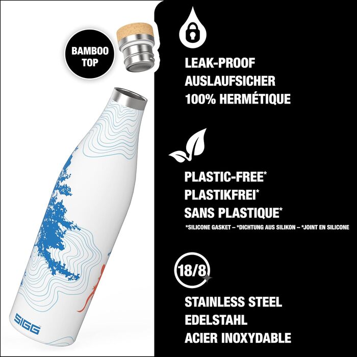 Термос-бутилка SIGG Meridian Sumatra Tree 0,5 л, нержавіюча сталь 18/8, подвійні стінки, бамбукова кришка, герметична, без BPA та пластику