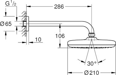 Верхній душ Grohe Tempesta 210, хромований, з душовим тримачем