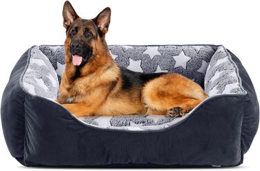 Ліжко для собак FURTIME XXL, м'яке флісове, з бортиками, чорне зі зірками, для середніх і великих собак та котів, пране, нековзке дно, 106x80x23 см