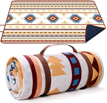 Пікнікова ковдра LARUTAN Boho 200x200 см, пляжна, водонепроникна, легка, складна, прана, для пляжу, кемпінгу, відпочинку, пікніка, барбекю, подорожей, зелена (беж, 200x300 см)