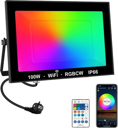 Світлодіодний прожектор T-SUNUS 100W для вулиці, холодне біле світло, IP66, 11000 Лм, водонепроникний, для гаража, двору, саду, Wi-Fi, 2 шт.