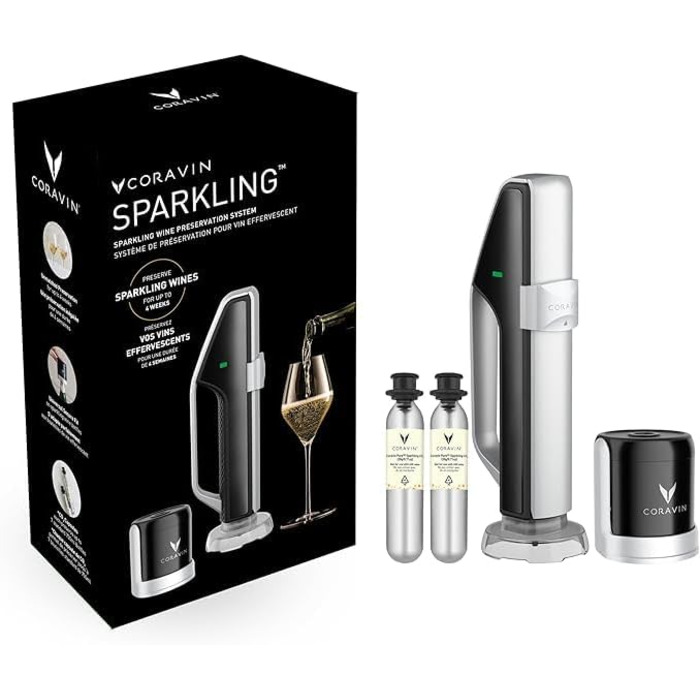 Система збереження ігристих вин Coravin для шампанського та інших ігристих вин, з CO2 капсулами, зберігає вино до 4 тижнів