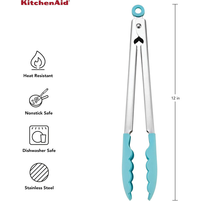 Кухонні щипці KitchenAid з силікону та нержавіючої сталі, 30,5 см, колір Aqua Sky, універсальний розмір