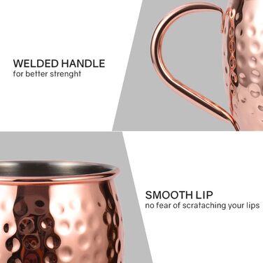 Набір мідних келихів для Moscow Mule, ручна робота, харчова мідь, 473 мл, подарунковий комплект з чаркою, соломинками та підставками, 4 шт.