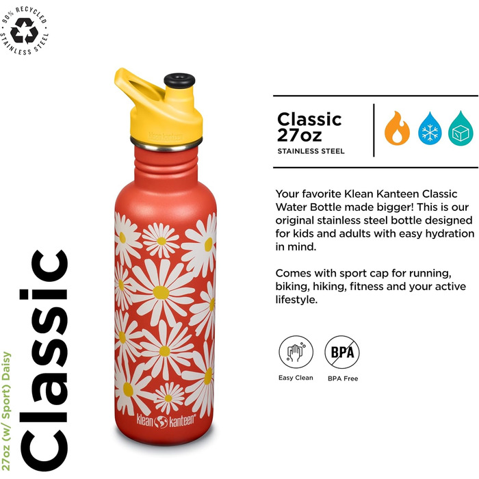 Пляшка для води Klean Kanteen Classic 800 мл, Гансіблум, сталева