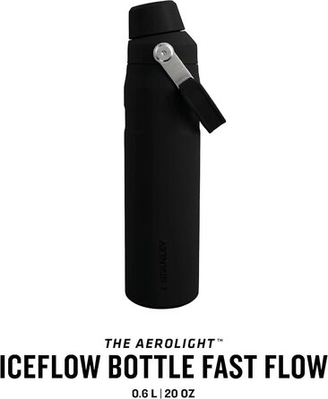 Термобутилка Stanley Iceflow Fast Flow 0,6 л для спорту, чорна, тримає холод до 10 годин, герметична, BPA-free, придатна для миття в посудомийній машині