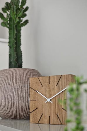 Дерев'яний годинник Natuhr Beam 17x17 см, настінний і настільний, масив дуба, кварцовий механізм, вибір чорних або білих стрілок