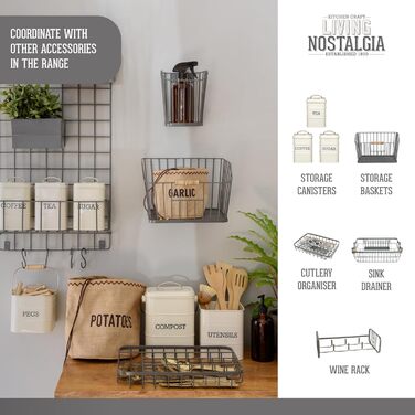 Металевий кошик KitchenCraft для 6 пляшок, сірий, 29x20x13 см – органайзер для молочних та винних пляшок, ретро стиль