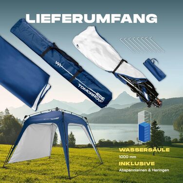 Павільйон для саду Lumaland Outdoor 2,5x2,5 м, водонепроникний із захистом від УФ, з бічною стінкою, сумкою та кілочками, міцний намет для кемпінгу та вечірок, швидкий монтаж 2 хвилини, синій