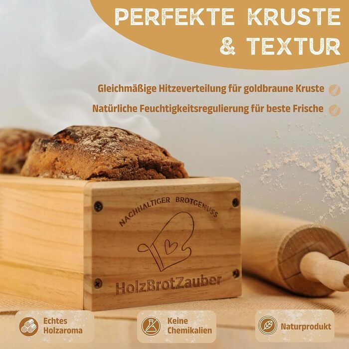 Форма для випікання хліба 30 см з букового дерева HOLZBROTZAUBER, з роздільником, для домашнього хліба до 1,5 кг