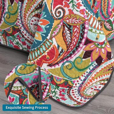 Покривало Qucover 220x240 см, бавовна, стиль бохо, кольорове стьобане для двоспального ліжка, 2 наволочки, комплект «Пейслі»