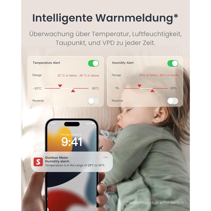Гігрометр-термометр SwitchBot IP65 для приміщень і вулиці, Bluetooth, з датчиком точки роси, VPD, абсолютної вологості, зовнішній термометр, збереження даних для теплиці та винного погребу, набір 3 шт.