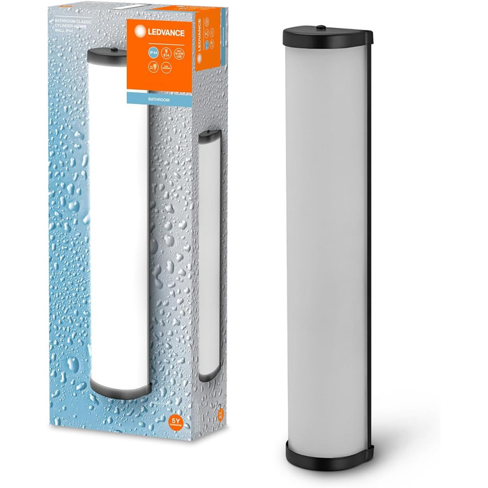 Світильник для ванної LEDVANCE CLASSIC CYLINDER, циліндрична бра, хром, E14, сумісна зі смарт-лампою, IP44, 455 мм, чорний, якісна збірка