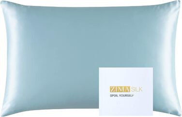 Шовкова наволочка ZIMASILK 25 моммі з натуральної мулбері шовку для волосся та шкіри, обидві сторони, 900 ниток, прихована блискавка, подарункова коробка, світло-блакитна, 50x75 см
