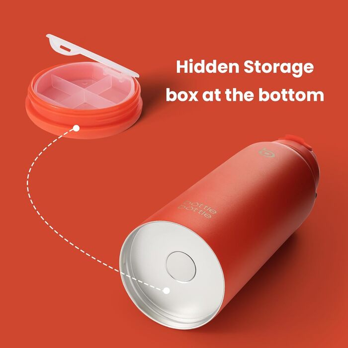 Термос-пляшка з трубочкою BOTTLE BOTTLE, спортивна нержавіюча пляшка 1 л з ручкою, для води, таблеток, біла/помаранчева
