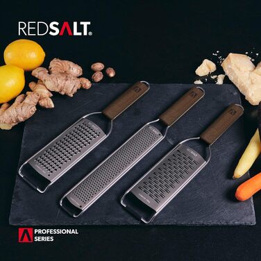 Преміум набір терок REDSALT з нержавіючої сталі з ручкою з волоського горіха — універсальна кухонна терка для лимона, імбиру, моркви, сиру, пармезану, професійний кухонний зестер та джулієн