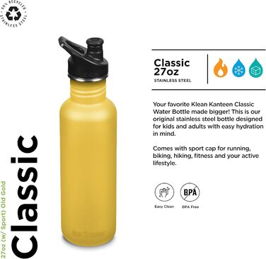 Пляшка для води Klean Kanteen Classic 800 мл, золота, нержавіюча сталь