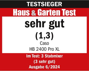 Блендер CASO HB 2400 Pro XL-Design з аксесуарами, 29 см, нержавіюча сталь, 24 000 об/хв, переможець тесту Haus & Garten, для змішування, збивання та подрібнення