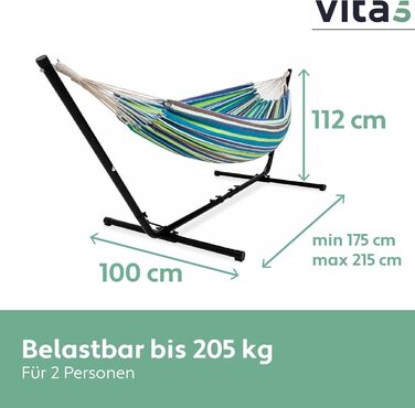 Гамак Vita5 з каркасом, подвійний, для двох осіб, 200 кг, з сумкою, для саду, басейну, балкона, тераси, для дому та вулиці, переносний, зелений