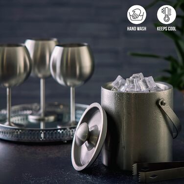 Двостінний відерце для льоду з нержавіючої сталі Oak & Steel 2 л з кришкою та щипцями, елегантний і міцний льодовий контейнер для охолодження кубиків льоду