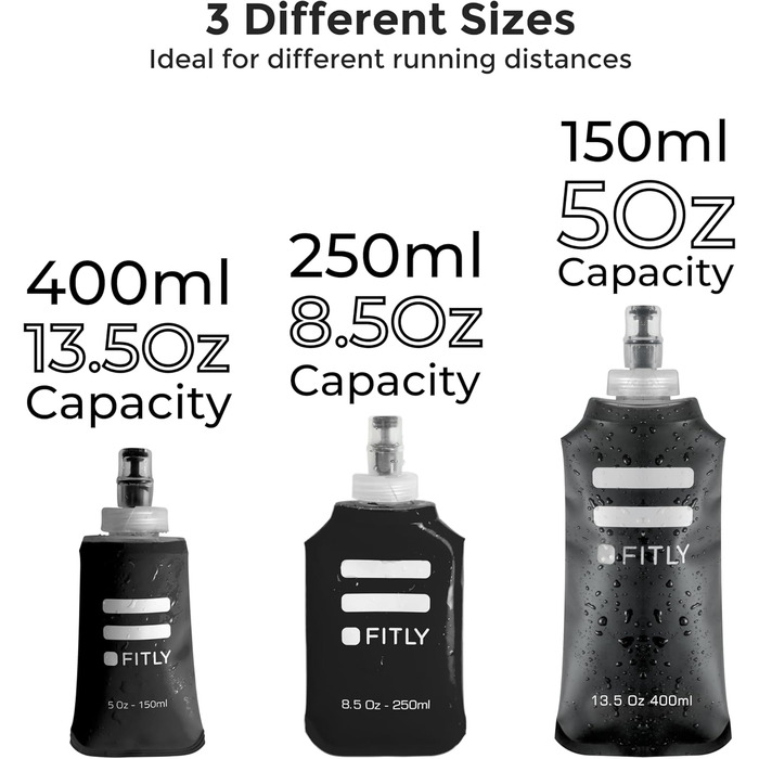 Набір фляг для гідратації FLASKS: 3 м’які складні пляшки для води 150/250/400 мл, для бігу, туризму, велоспорту, скелелазіння, чорні
