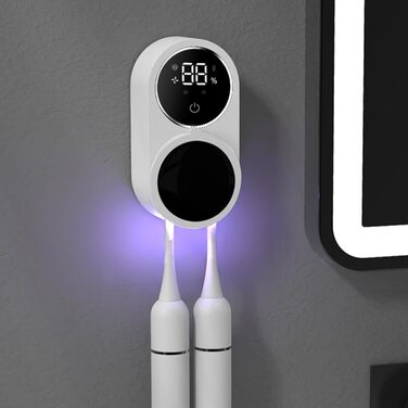 Тримач та стерилізатор для зубних щіток Justup з LED-екраном, настінний зарядний пристрій для ванної кімнати, для сімейного використання, білий