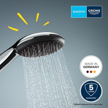 Ручний душ GROHE Vitalio 110, круглий, 14 л/хв, 2 режими струменя, стандартне підключення, силіконове кільце, шланг 150 см, хром, 26972001