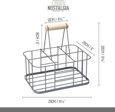 Металевий кошик KitchenCraft для 6 пляшок, сірий, 29x20x13 см – органайзер для молочних та винних пляшок, ретро стиль