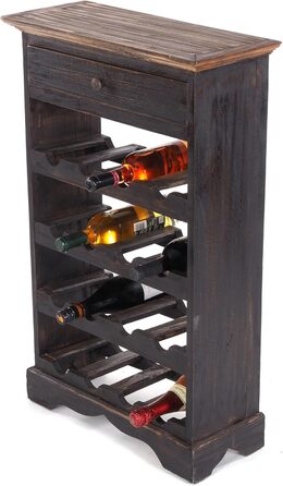 Рустикальна винна полиця Cortez 85x55 см з масиву дерева, чорний-натуральний, з шухлядою для пляшок та напоїв