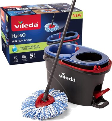 Набір швабра Vileda H2PrO з відром, система подвійних баків, мікрофібра, легке віджимання, розділення чистої та брудної води, ергономічний дизайн